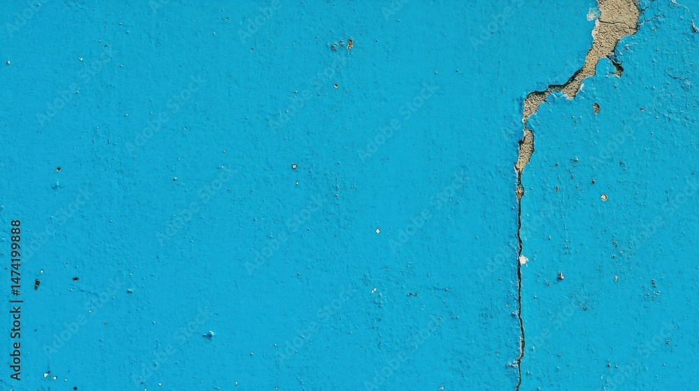 Poster bright blue wall with cracks and texture in urban setting perfect for background or abstract design 