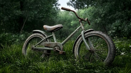 Fototapeta premium Rusty Old Bicycle Abandoned in Forest