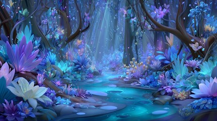 A dense and thriving extraterrestrial jungle filled with unusual vegetation, bizarre animals, and heavy fog, characteristic of Science Fiction