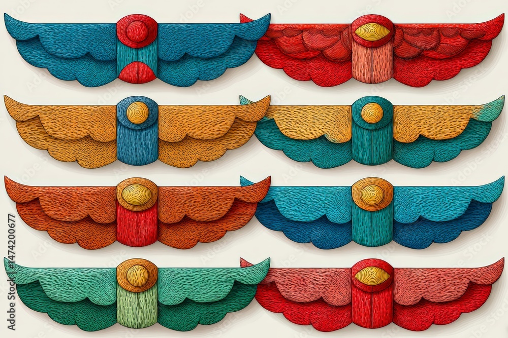 Poster colorful decorative wings displayed in a creative arrangement showcasing various patterns and hues