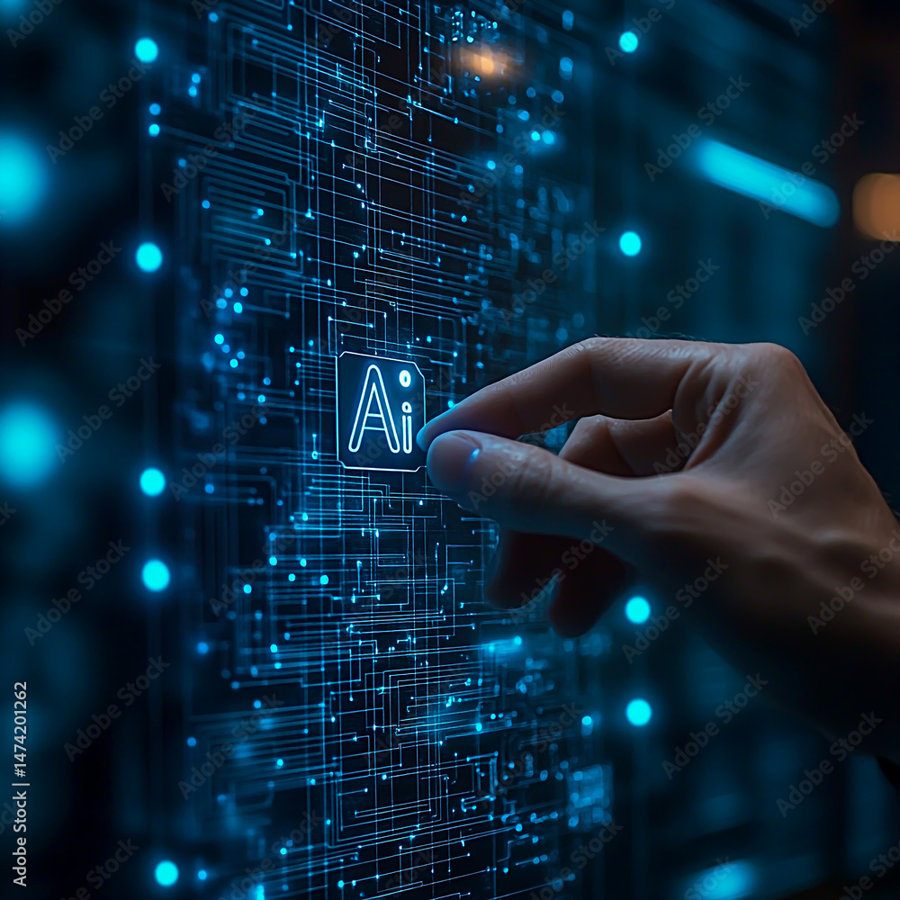 Poster touching blockchain technology to securely transfer assets through a holographic interface written t