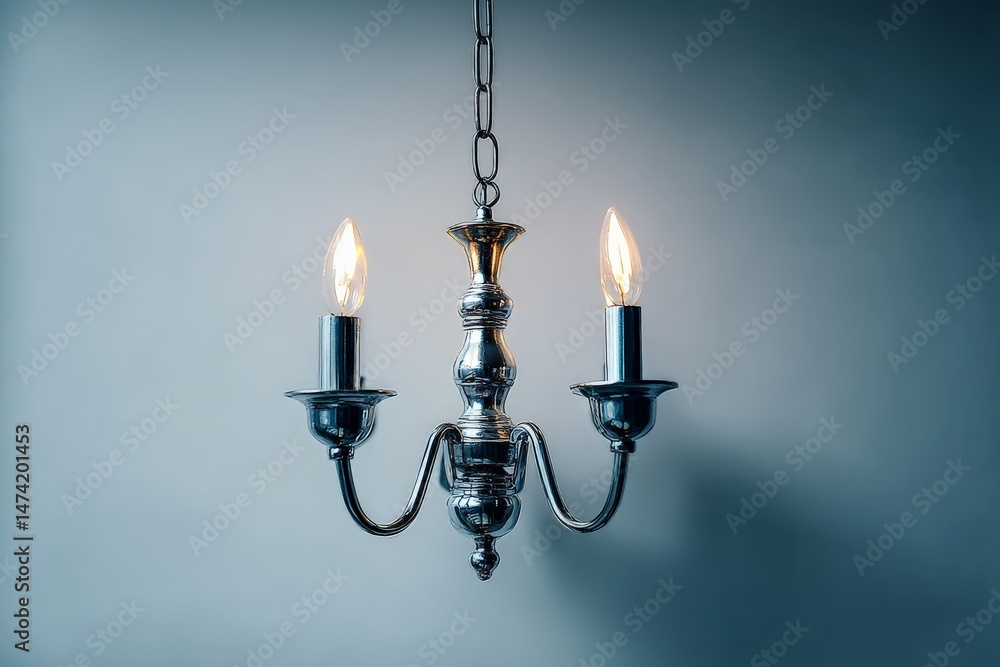 Poster elegant chandelier with illuminated bulbs hanging from the ceiling in a modern setting