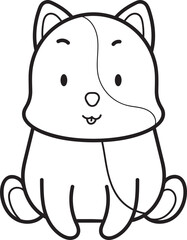 Adorable Cartoon Puppy Outline, Sitting, Simple Line Art