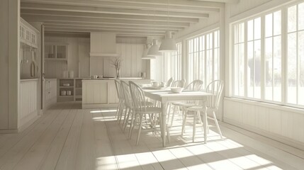 Bright, airy, monochrome kitchen