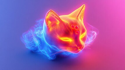 Obraz premium Neon Cat Head in Abstract Smoke