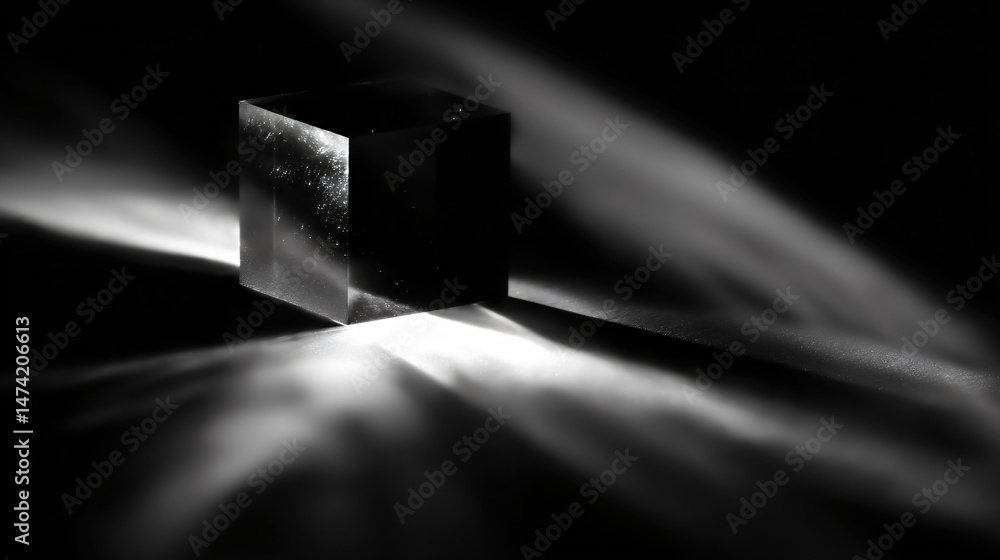 Poster floating transparent cube with shadow.