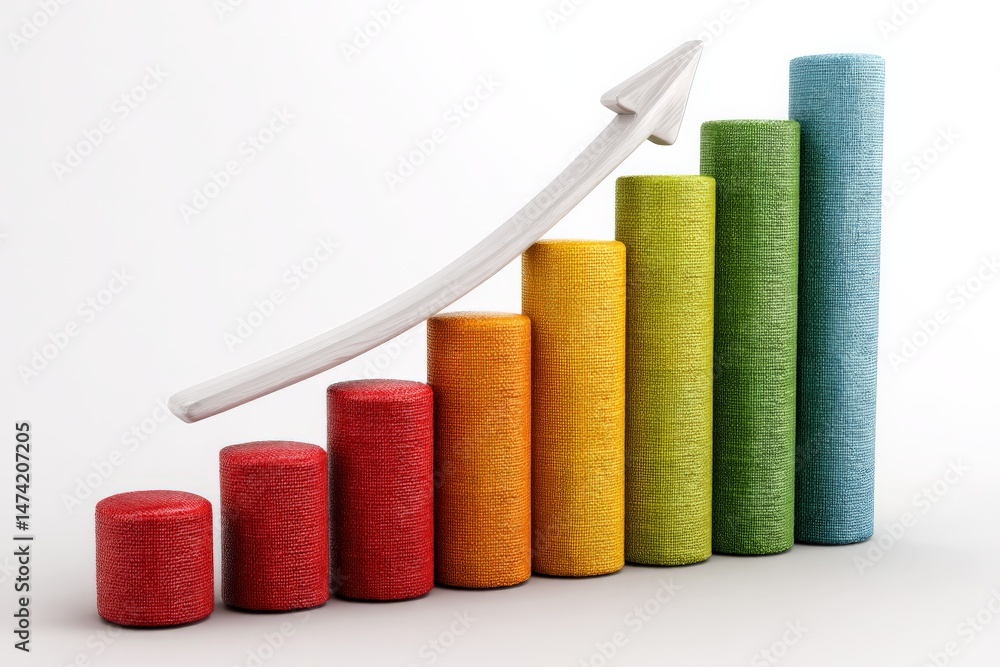 Poster Growth in business metrics represented by colorful bar graph with upward trend in a modern design setting