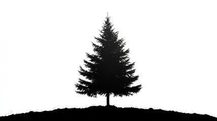 silhouette of pine tree on a hill isolated on white background
