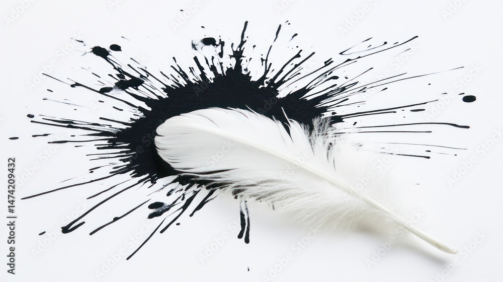 Poster abstract ink splatters with a feather