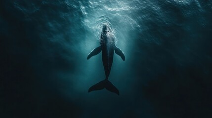 Fototapeta premium Majestic whale surfacing in deep ocean depths.
