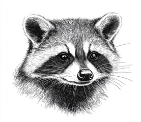 Obraz premium Detailed Pen and Ink Raccoon Portrait on White Background