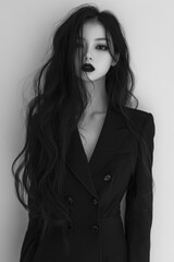 Monochromatic Portrait of a Woman in Black Blazer