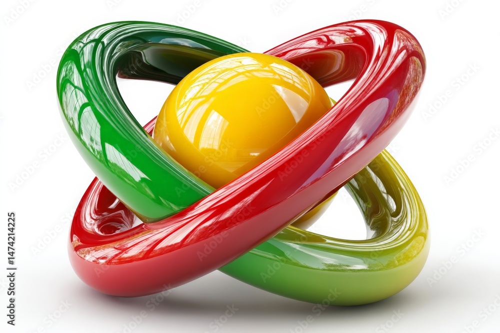 Poster colorful abstract sculpture with smooth curves and vibrant colors on a white background