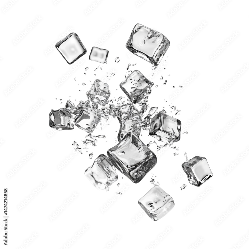 Poster ice cubes splashing abstract background design