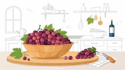 Grapes in bowl in kitchen Illustration vector design, Grapes vector design