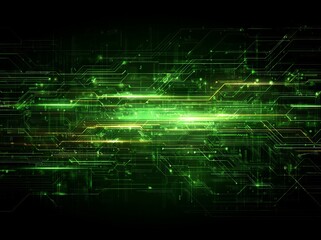Obraz premium A complex green circuit board, replete with intricate pathways, transistors, and microchips, epitomizes the fundamental nature of technology and electronics