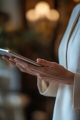 Obraz premium Woman's Hands Holding Tablet, Close-up