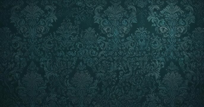 Fototapeta Deep teal damask wallpaper, luxurious seamless design,  rich,  aqua,  classic