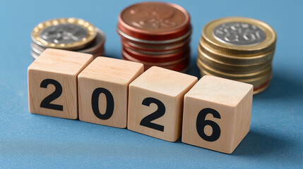Wooden blocks 2026 and various coins