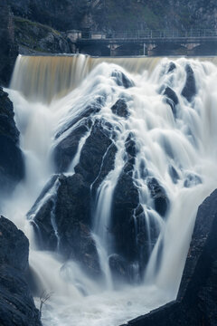 Long exposure shot of the waterfall at Presa del Villar, Madrid