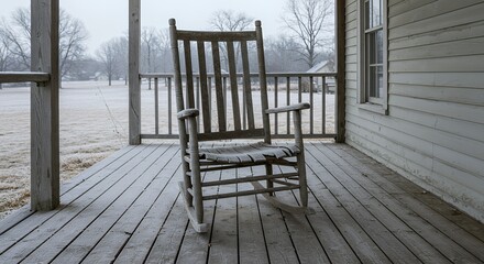 Rocking chair on porch in winter