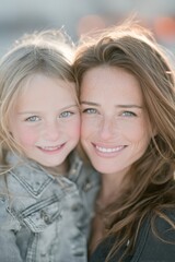 Obraz premium The scene of a daughter embracing her mother in the park captures a weekend walk in an autumn park with selective focus and a noise effect