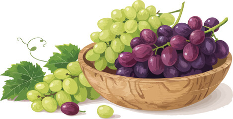 Grapes in bowl in white background Illustration vector design, Grapes Illustration vector design