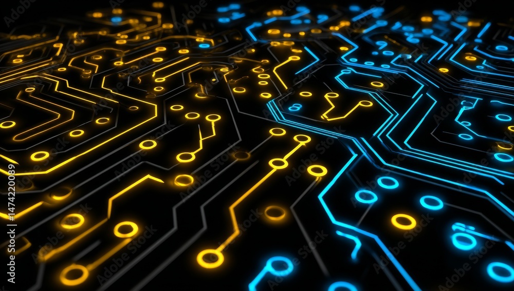 Poster a virtual environment showcases a futuristic digital landscape complete with glowing circuitry and n