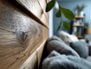 Rustic wooden wall paneling in a cozy living room