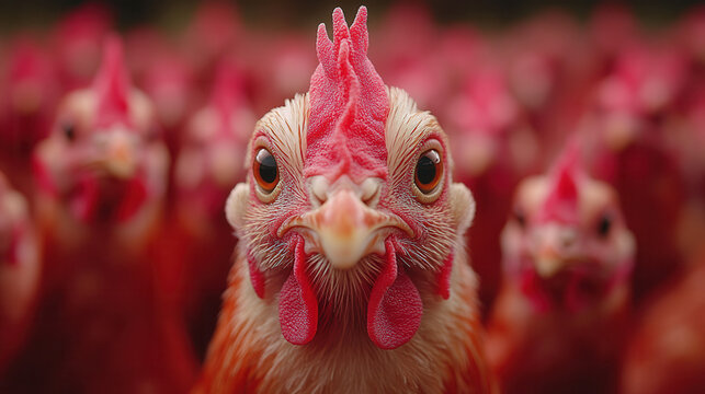  large group of white chickens standing on a poultry farm, free-range broilers in a natural outdoor setting 