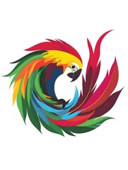 Fototapeta premium Colorful Abstract Parrot Illustration: Vibrant Tropic Design with Swirling Feathers and Stylized Wings