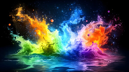 Fototapeta premium Vibrant rainbow splash reflecting cosmic elements