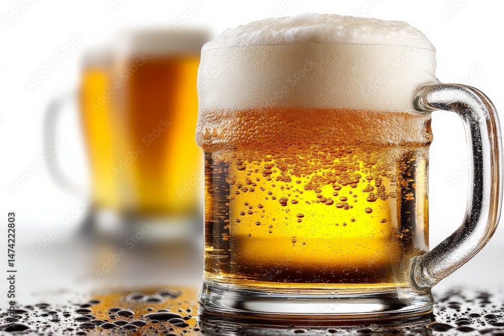 Aufkleber refreshing cold beer served in a frosty mug with bubbles and foam during a summer gathering