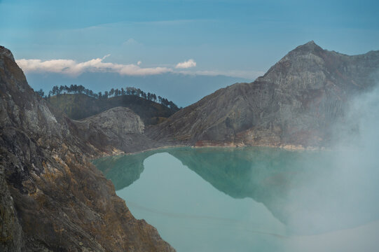 Turquoise Crater Lake Inside Ijen Volcano, East Java, Indonesia