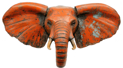 Vibrant Orange Elephant Head Sculpture with PNG Transparent Background