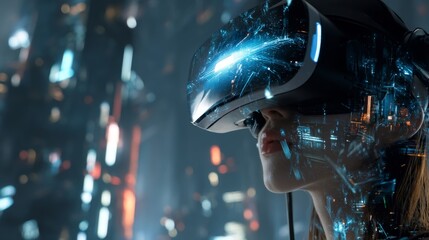 An architect utilizes a virtual reality headset to explore building designs and immersive environments in 3D