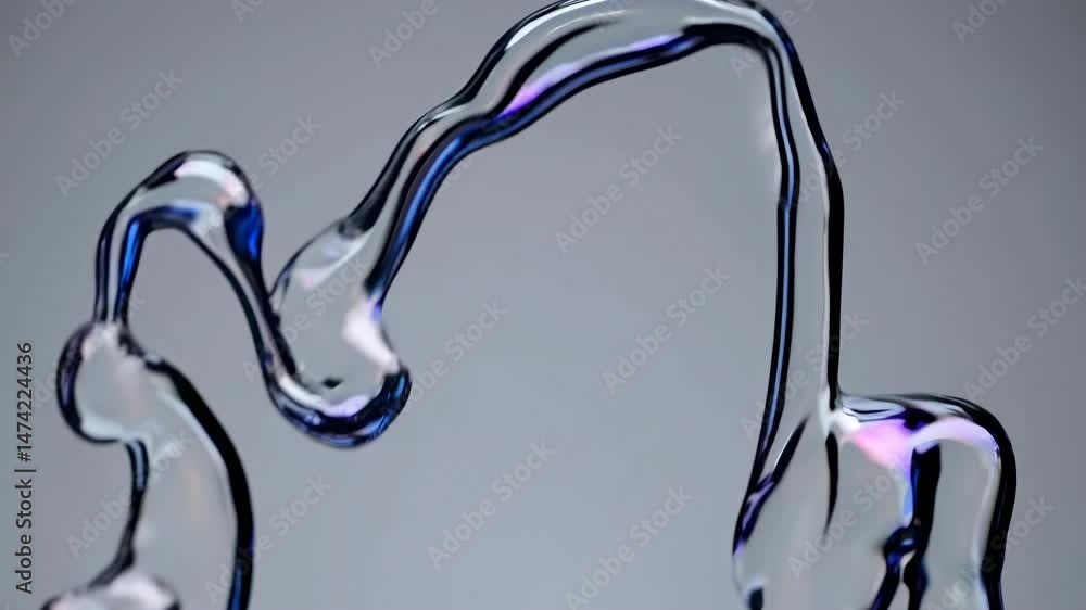 Poster glowing liquid splashing, morphing with shimmering iridescent reflections, revealing fluid dynamic p