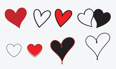 set of red hearts. Heart, Love, Line and Colors Filled Vector Style on White Background