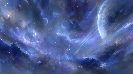 Obraz premium Cosmic planets and celestial elements set against a vibrant abstract space background