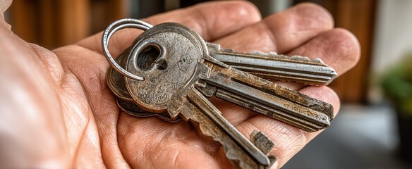 Rusty keys in hand