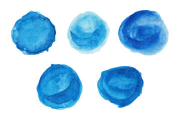 Fototapeta premium Watercolor Brush Strokes, stains, splashes, backgrounds. Set. Vector. Isolated. Blue