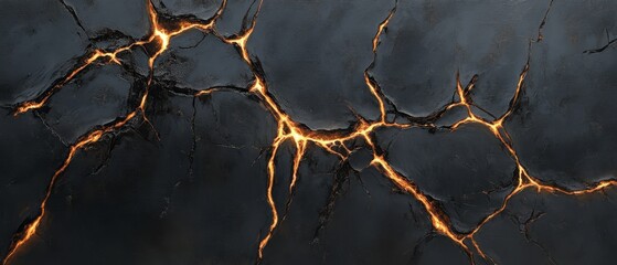 A black and orange background with cracks and holes
