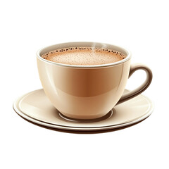 A steaming cup of coffee in a beige mug on a saucer