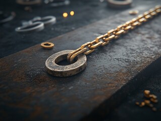 Rusty metal plate with chain and fastener