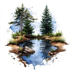 Obraz premium Serene reflection in a forest pond natural landscape artwork tranquil environment artistic viewpoint