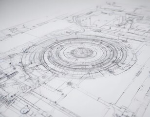Technical drawing blueprint effect, white background, technical drawing, retro