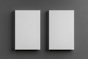 Two blank white rectangular objects, likely business cards or similar, positioned side-by-side against a dark gray backdrop.  Empty, ready for printing or customization