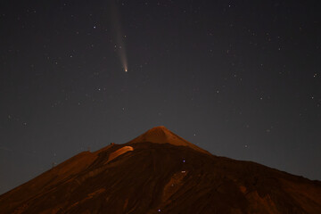 Night Sky Over Mount Teide With Tsuchinshan–Atlas Comet Above
