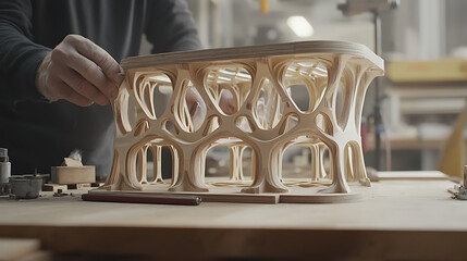 Craftsman Working on a Complex Wooden Model