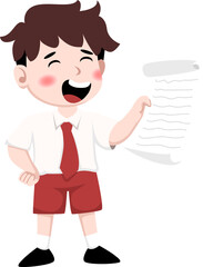 Indonesian elementary school, Joyful Schoolboy Presenting a Long Scroll of Paper